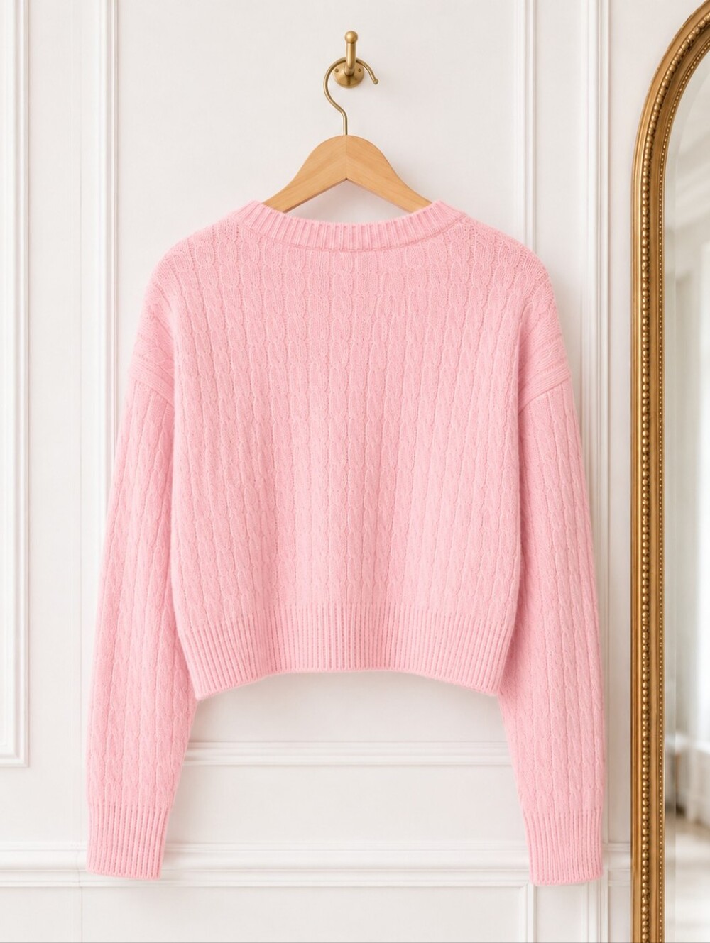 Faded Rose | Pink Cable Knit Cropped Sweater | Medium | Soft Feminine Cozy - Picture 5 of 8